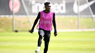 Danny da Costa of Eintracht Frankfurt controls the ball training on Tuesday. Getty