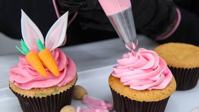 Easter cupcakes with bunny ears and carrots by Chef Vizcarra. Victor Besa / The National