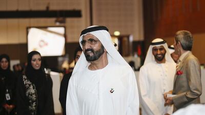 Vice President and Ruler of Dubai, Sheikh Mohammed bin Rashid, visits the Dubai World Trade Centre voting station. Sarah Dea / The National