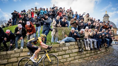 Dutch rider Dylan Van Baarle of Jumbo-Visma competes in men's one-day cycling race Omloop Het Nieuwsblad from Gent to Ninove. AFP