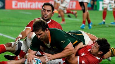 South Africa's Frans Steyn scores a try. AFP