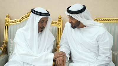 HH Sheikh Mohamed bin Zayed Al Nahyan Crown Prince of Abu Dhabi Deputy Supreme Commander of the UAE Armed Forces (R), offers condolences to Abdullah Al Mehairbi (L). Mohamed Al Hammadi / Crown Prince Court - Abu Dhabi