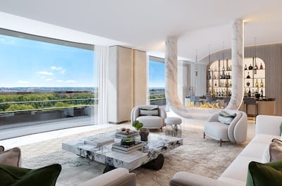 Possible penthouse reception room at Park Modern. Because the penthouse is shell and core, the buyer of the £60 million property will be able to personalise the design. Photo: David Loftus / Grant Silverman