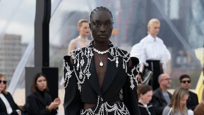 A black and metallic Burton look from the spring/summer 2022 collection in London. Photo: Alexander McQueen