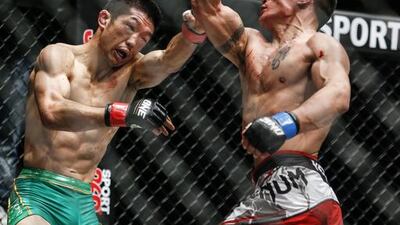 The One Fighting Championship "Reign Of Champions" mixed martial arts tournament held at the Dubai World Trade Center. Narantungalag Jadambaa (Mongolia) beats Koji Oishi (Japan) by judges decision after 5 rounds in the Featherweight World Championship. Antonie Robertson / The National