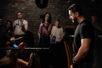 Abdul El-Sayed speaks to reporters following a campaign event in Detroit, Michigan. Bloomberg