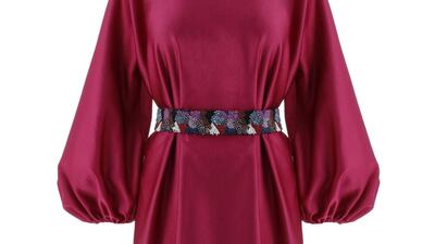 Full-sleeved midi in cerise, from Maison Nabooda at Robinsons