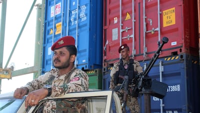 Yemeni soldiers loyal to the Saudi-backed government stand on guard at the port of Aden. AFP