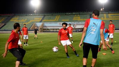 Salah takes part in a training session. AFP