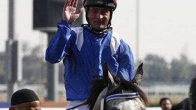 British jockey Dane O'Neill on horse AF Mathmoon celebrates after winning the Dubai Kahayla Classic race during the Dubai World Cup 2016 at the Meydan race course in Gulf emirate of Dubai, United Arab Emirates, 26 March 2016. The Dubai World Cup is one of the richest events in the horse racing sporting calendar. EPA/ALI HAIDER