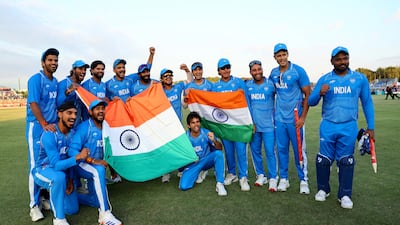 Indian players celebrate after their win over Pakistan which secured the Asian Games men's T20 gold medal at the Korogi Athletic Park in Nisshin. Reuters