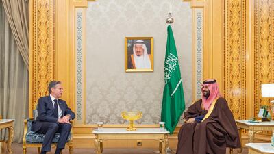 Saudi Crown Prince Mohammed bin Salman meets US Secretary of State Antony Blinken, in Riyadh. EPA