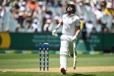 Dean Elgar of South Africa is run out by Marnus Labuschagne of Australia on the first day of the second Test at the Melbourne Cricket Ground on December 2022. EPA