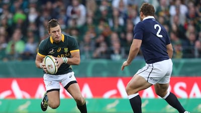 Handre Pollard, left, shown during South Africa's Test victory over Scotland on Saturday. Steve Haag / Gallo Images / Getty Images / JUne 28, 2014