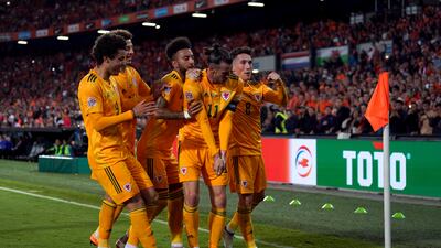 Bale celebrates scoring the second Wales goal. PA