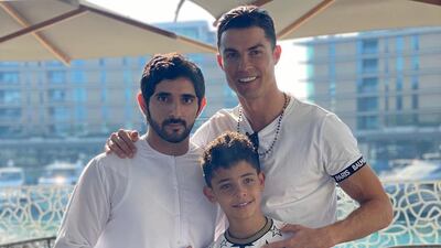 Sheikh Hamdan bin Mohammed, Crown Prince of Dubai, with Cristiano Ronaldo and his son, Cristiano Jr, when the sports star was in Dubai over the Christmas break in 2019. Instagram/Cristiano Ronaldo
