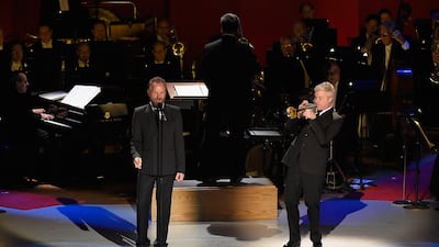 Sting, left, and Chris Botti perform at the Sinatra Gala with New York Philharmonic at Lincoln Center's David Geffen Hall in December in New York City. Kevin Mazur / Getty Images for Lincoln Center