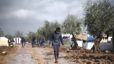 Location: Al-Karama camp in Atama. The aftermath of heavy rainfall on north Syria, residents lost their furniture, clothes and bedding as well as the tents waiting outside in open lands until the civil defense and NGs arrive to rescue them. All photos by Bader Taleb for The National