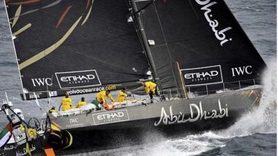 The Abu Dhabi Ocean Racing team's Azzam was making good speed before her dismasting. Captain Ian Walker and crew have gotten the sailing yacht re-rigged with a new mast in place in time to rejoin the Volvo Ocean Race for Leg 2 to Abu Dhabi.