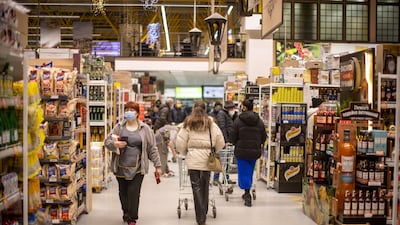 Shoppers in a supermarket in Kiev. Bloomberg