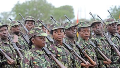 Mozambican soldiers executing general exercises during the Sergeants graduation ceremony at the Armed Forces Sergeants School in Boane, Mozambique. EPA