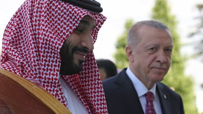 Saudi Crown Prince Mohammed bin Salman, left, and Turkish President Recep Tayyip Erdogan in Ankara in 2022. The pair have discussed Yemen developments on the phone. EPA