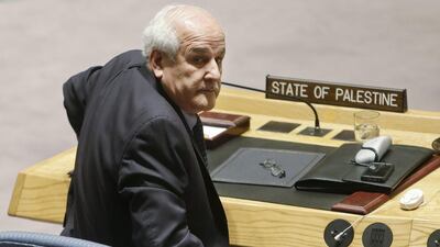 The Palestinian ambassador to the United Nations, Riyad Mansour, at the UN Security Council meeting on December 30, 2014, to vote on a resolution calling for an end to Israeli occupation within three years. Frank Franklin II / AP Photo