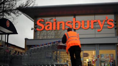 A Sainsbury's store in London. The British supermarket chain is being squeezed by competition although its purchase of Argos has helped. Ben Stansall / AFP