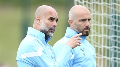 Pep Guardiola, left, with his then Manchester City assistant Enzo Maresca in 2023. EPA