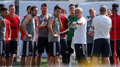 United States Football Soccer - Manchester United training - University of California Los Angeles - July 10, 2017 Manchester United's Jose Mourinho (C-R) directs training REUTERS/Lucy Nicholson