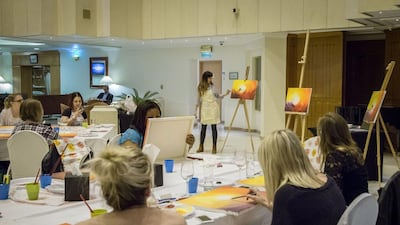 Artist Gemma Gallagher conducts Design and Dine’s painting classes in Abu Dhabi. Photo by Frazer Skinner