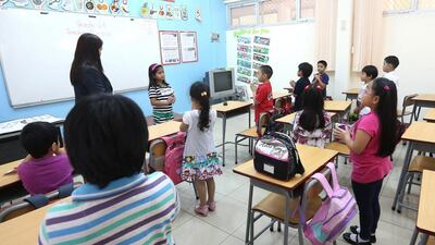 Pupils on the first day of classes at The 21st Century Private Academy in September 2013. Fatima Al Marzooqi /The National