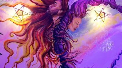 Murals with spiritual iconography line the walls of the Taijitu House of Om. Reem Mohammed / The National