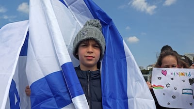 Some children attended a rally in Tel Aviv. AFP