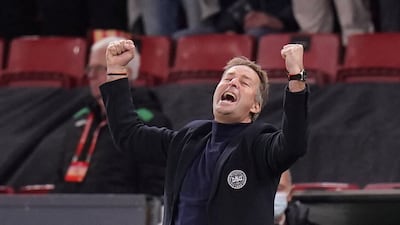 Denmark coach Kasper Hjulmand celebrates. Reuters