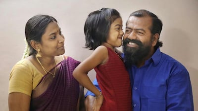 Capt Ayyappan Swaminathan at home in India with his wife Menaga and daughter Aniha. Courtesy Mission to Seafarers