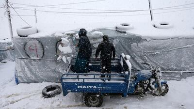 The storm, called Huda, dumped rain and hail on Lebanon’s coast and heavy snow in the mountains and central Bekaa Valley, where petrol stations, banks, schools and most shops closed. Hussein Malla / AP Photo