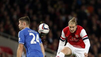 Nicklas Bendtner may be talented but his contemporaries do not like him for his attitude. Adrian Dennis / AFP