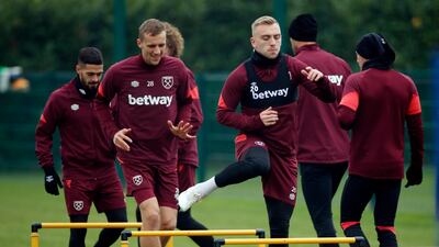 West Ham's Tomas Soucek and Jarrod Bowen at the Rush Green Training Centre in Romford, England, on Wednesday, November 24. Reuters