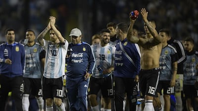 Argentina's players acknowledge the crowd after defeating Haiti 4-0. Juan Mabromata / AFP
