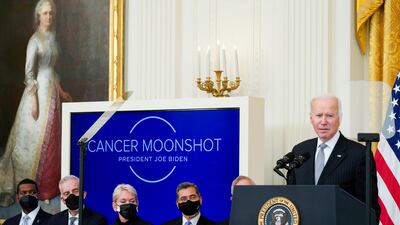 President Joe Biden speaks during a 'Cancer Moonshot' event at the White House. AP