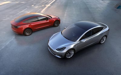 The Tesla Model 3 is one of the most popular used electric vehicles to buy in the UAE. Photo: EPA