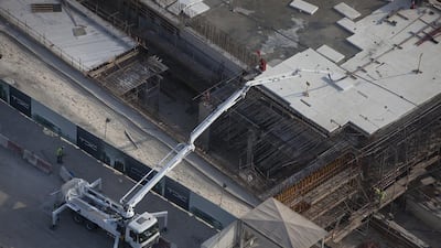 Pumping concrete for the foundation of the two basement levels. Silvia Razgova / The National