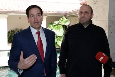 US Secretary of State Marco Rubio with Ukraine's Defence Minister Rustem Umerov in Florida. AP