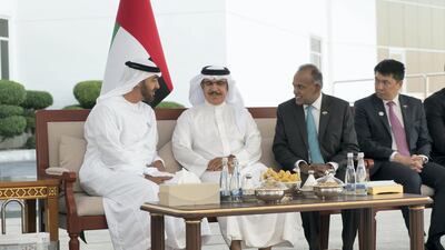 Sheikh Mohammed bin Zayed with Sheikh Rashid bin Abdullah of Bahrain. Rashed Al Mansoori / Crown Prince Court - Abu Dhabi