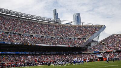 A Blue Angels flypast during an NFL pre-season game at Soldier Field in Chicago, Illinois. EPA