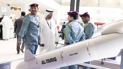 Above, a mock up of the Al Tariq missile system. Reem Mohammed / The National