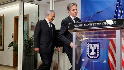 Israeli PM Benjamin Netanyahu and U.S. Secretary of State Antony Blinken arrive for a news conference in Jerusalem. Reuters