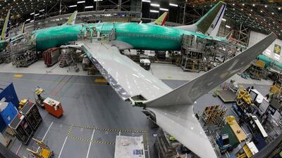 A Boeing 737 MAX 8 aeroplane sits on the assembly line in the company's facility in Renton, Washington. The UAE aviation regulator chief said he is not optimistic about the jet's return to service by mid-2020. AP