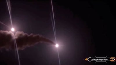 Missiles streak across the sky, purportedly towards US military targets in Jordan. Reuters